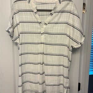 Striped White and Black Short Sleeve Blouse